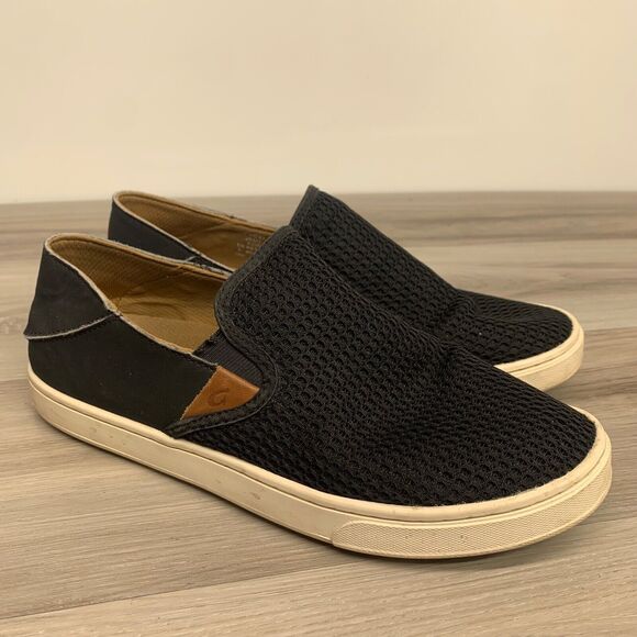 Olukai Shoes Women 8.5 Black Mesh Pehuea Casual Low Top Slip On Comfort Sneakers - Picture 1 of 11